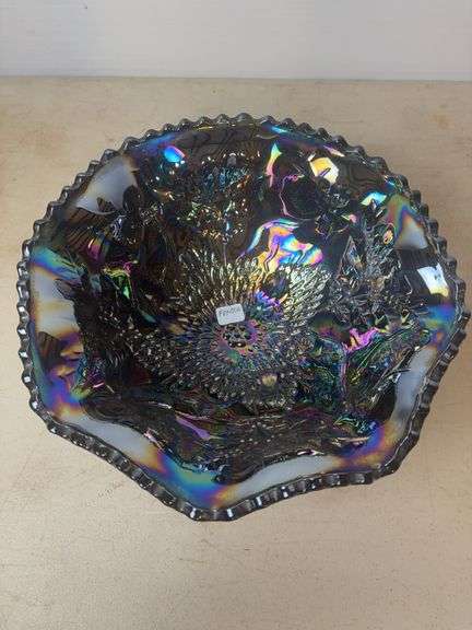 Fenton Stag and Holly 3-footed large bowl - maybe new, not marked