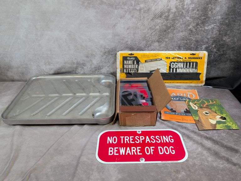 4" Sign letters, Mailbox letter/number kit, metal sign, paint roller tray, and more