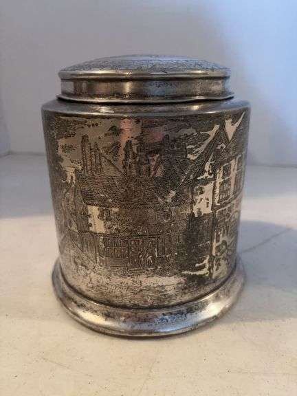 REED AND BARTON TOBACCO BLUE BOAR INN TIN 6”