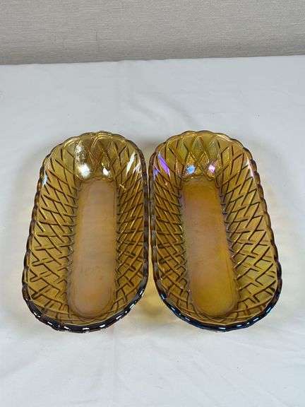 Pair of Imperial Corn Marigold Carnival Glass Dishes