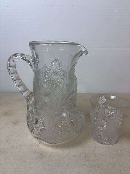 Millersburg Glass - Hobstar and Feather frosted pitcher and tumbler
