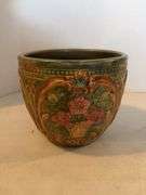 WELLER ART POTTERY JARDINIERE 7.5” x 8.5” FLORAL