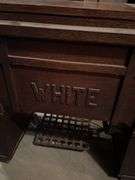 ANTIQUE WHITE ROTARY SEWING MACHINE WITH CABINET AND DRAWERS