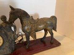 VINTAGE ELECTRIC BRONZE WESTERN HORSE MANTLE CLOCK