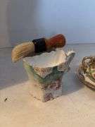 ANTIQUE SHAVING MUG WITH BRUSH AND SUGER POT