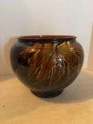WELLER POTTERY BROWN GLAZE WITH LEAF 10” x 9”