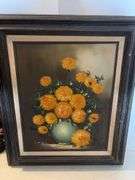 27” x 23” FRAMED FLOWER SIGNED CANVAS