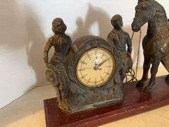 VINTAGE ELECTRIC BRONZE WESTERN HORSE MANTLE CLOCK