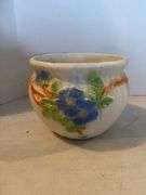 8” ROSEVILLE POTTERY JARDINIERE WITH BLUE FLOWERS