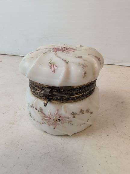 Wavecrest hand painted powder jar pink floral motif
