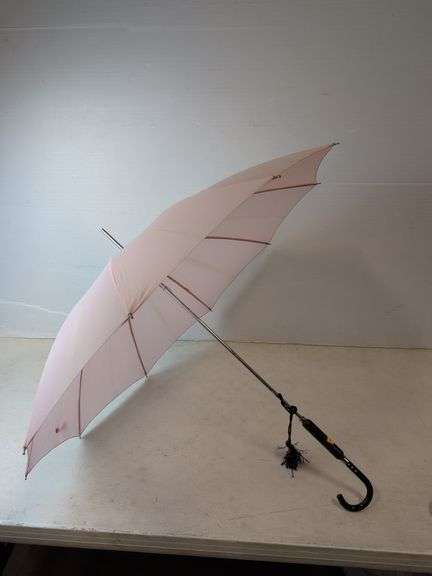 pink - black handle with rhinestones & tassled umbrella  appr 32"