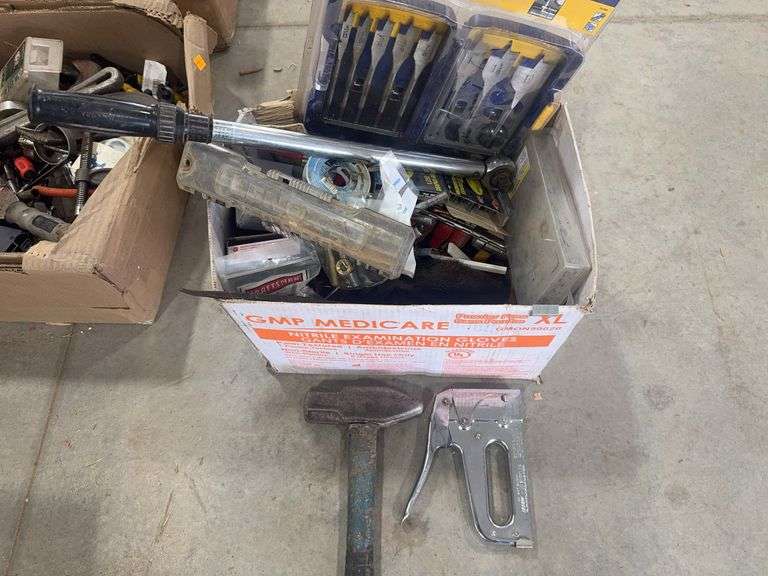 Staple Gun and Staples, Drill Bits, Wrench, Misc