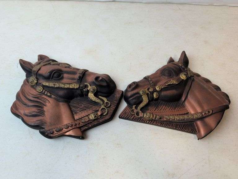 set of 2 chalk horse head wall plaques
