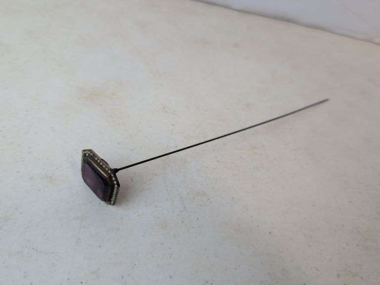 1800's Victorian amethyst & pearl square top hatpin