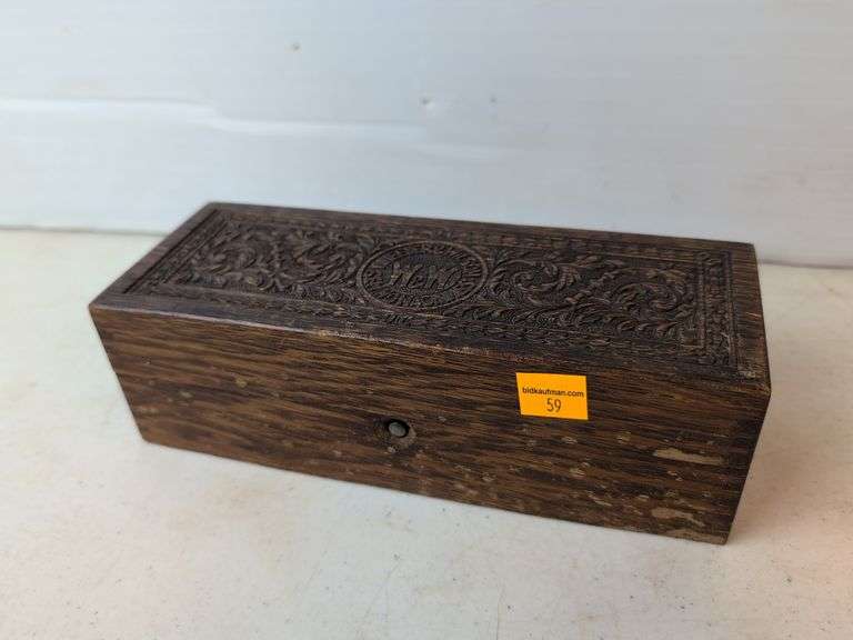 Wheeler & Wilson Sweing Machines oak accessory box ornate carved  approx 9" l x 3" wide
