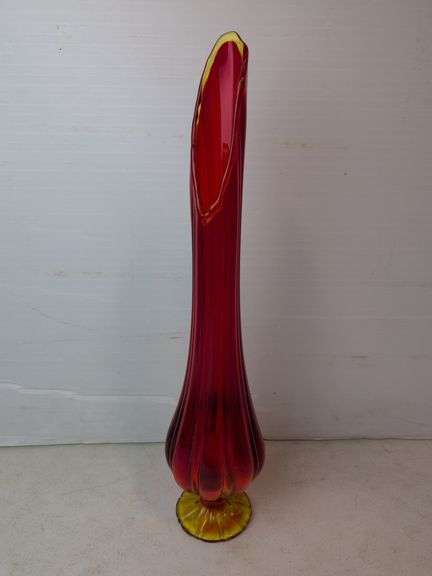 Art glass vase red amerina ribbed swung glass vase approx 21" tall