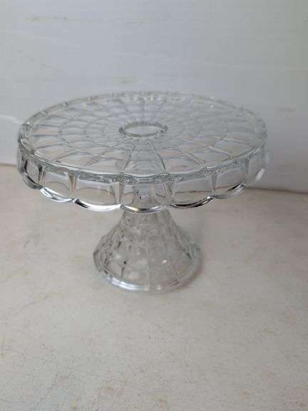 glass block pattern pedestal cake plate