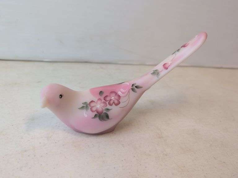 Fenton hand painted pink dove with original label signed Shelley Fenton & D. Anderson