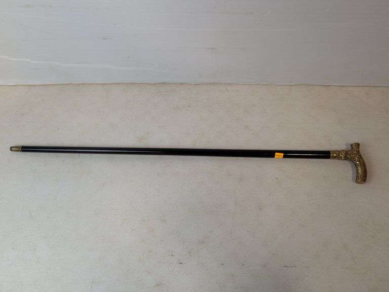 Victorian ornate scrolled gold filled walking stick engraved "Presented to Rev. J.W. Toland by the