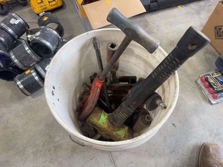 Sledgehammer, Drill, Clamps, in Bucket