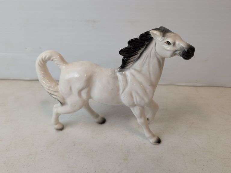 porcelain white black horse label Japan approx 7" tall
