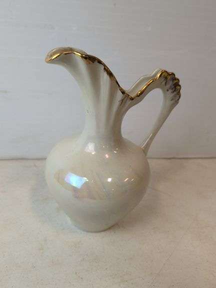 irridescent painted pottery ewer approx 9 1/2" tall