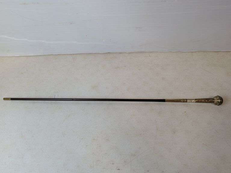 Victorian gold filled inlaid mother of pearl walkng stick  approx 33"