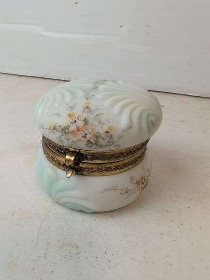 Wavecrest hand painted powder jar goldenrod floral motif