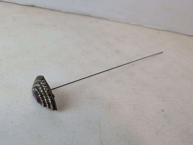 1800's Victorian large amethyst style with rhinestones hatpin