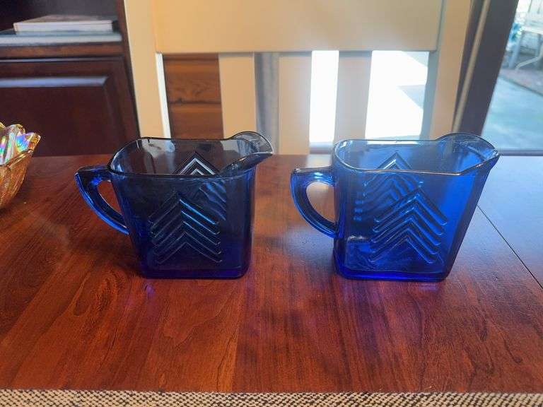 Small Blue Glass Pitchers