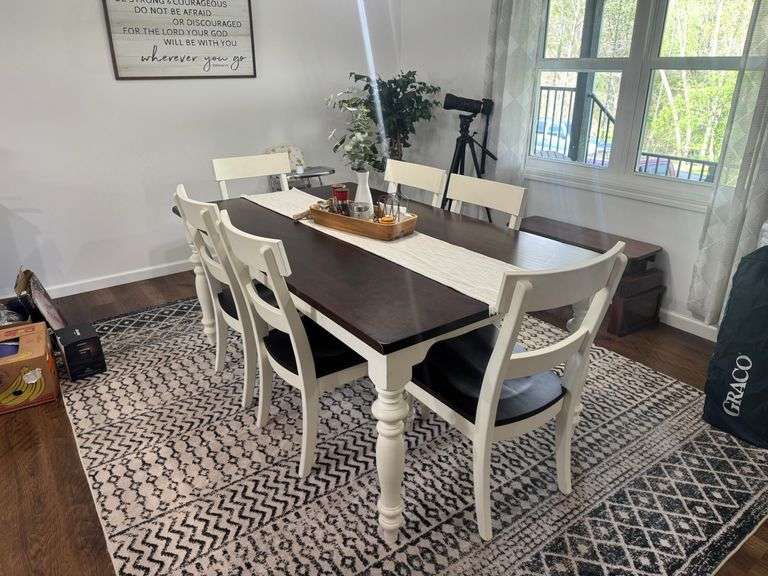 Two Tone Wood Table and 6 Chairs