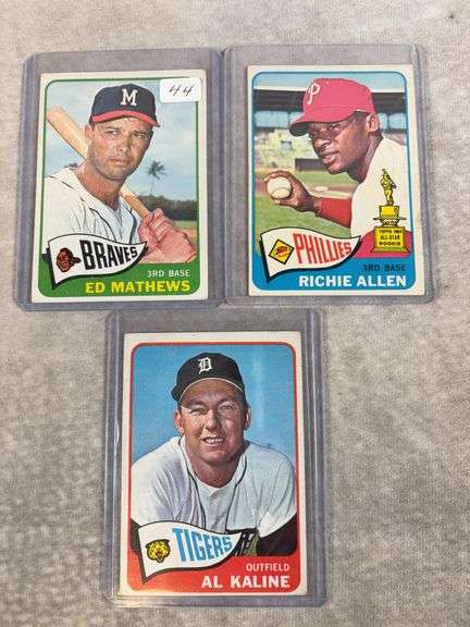 1965 Topps baseball: Ed Mathews, Ritchie Allen, Al Kaline