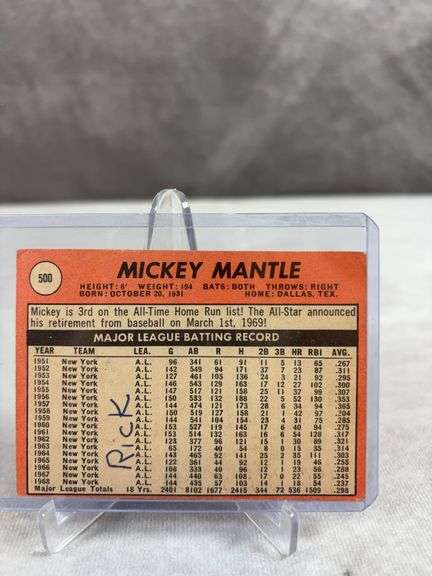 Mickey Mantle 1969 Topps, name on back, w/ blue ink