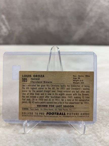 Lou Groza Cleveland Browns 1952 Bowman, Small, VG