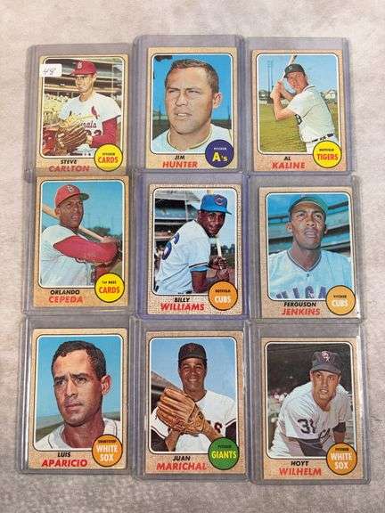 1968 Topps Star lot: Carlton, Hunter, Kaline, Marichal, Cepeda, Williams