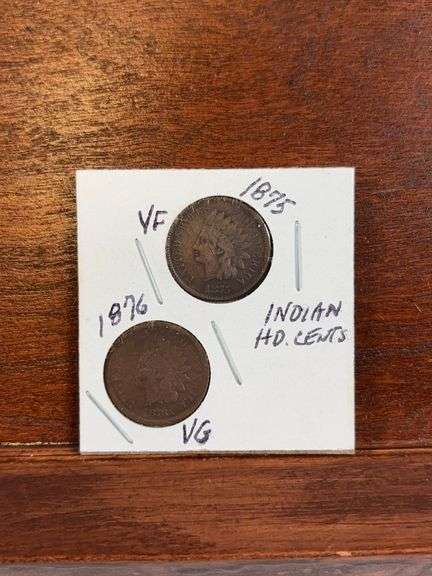 1875, 1876 Indian Head Cents VG-F