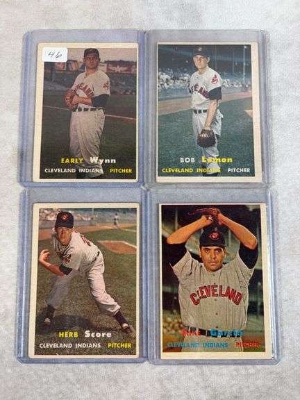 1957 Topps Indians: Early Wynn, Lemon, Garcia, Score, all pitchers
