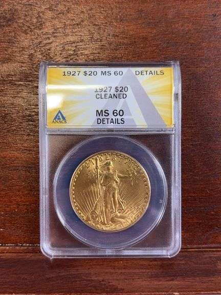 1927 $20 St. Gaudens MS60 Details ANACS