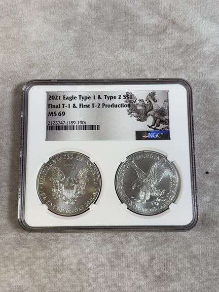 2021 Type 1 & Type 2 Silver Eagles NGC MS69