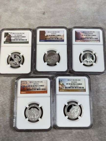 Lot Of 5 2012 Silver Quarters NGC Proof 70 Ultra Cameo