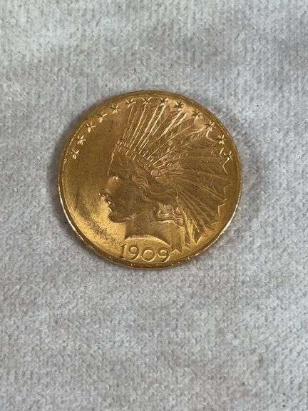 1909D 10 Dollar Indian Head Gold Piece AU+