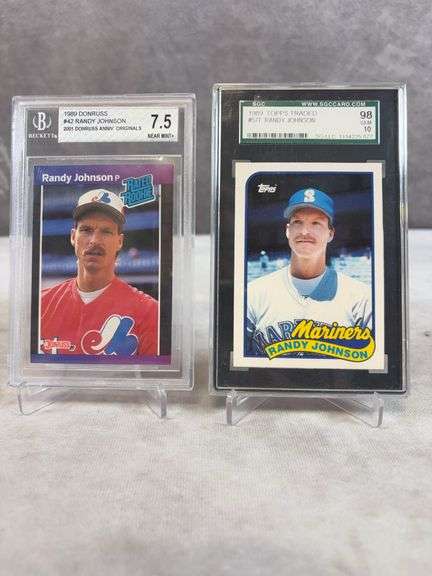 2x 1989 Topps traded Randy Johnson RC SGC 10 & 1989 Donruss buy-back BGS 7.5