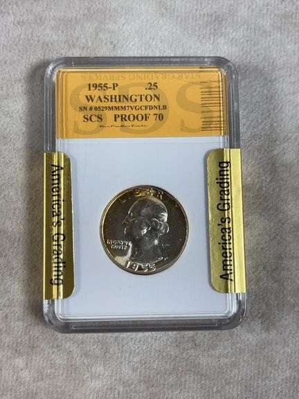 1955P Washington Quarter In SGS Proof 70 Holder