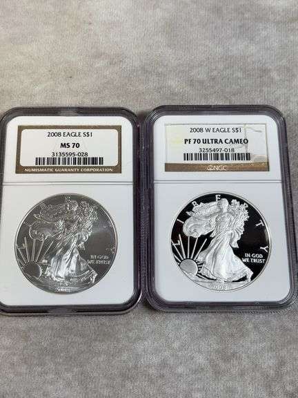 2008W, 2008 Silver Eagles NGC MS70 And Proof 70 Ultra Cameo