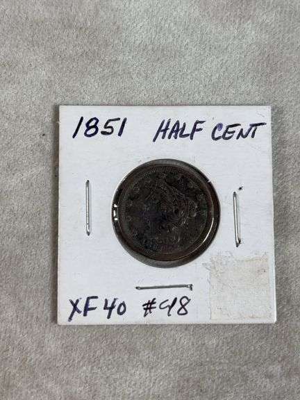 1851 Half Cent XF Details