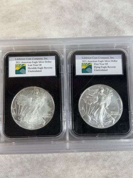 2021 Type 1 & Type 2 Silver Eagles In Littleton Holders