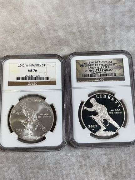 Lot Of 2012W US Infantry Silver Dollars NGC MS70 and Proof 70 Ultra Cameo