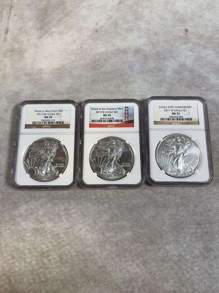 2011(W); 2011(S); 2011W Silver Eagles NGC MS70
