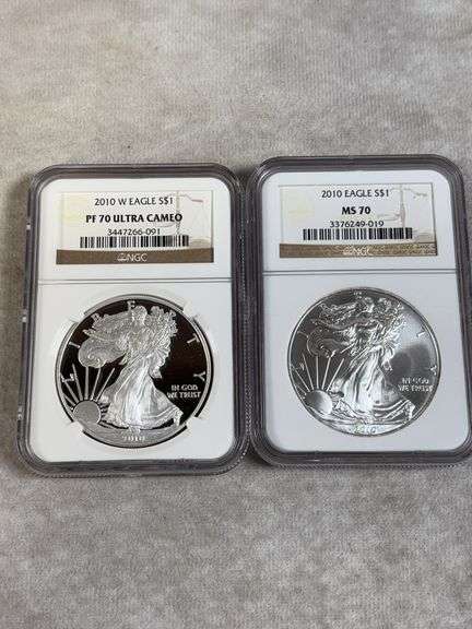 2010, 2010W Silver Eagles NGV MS70 And Proof 70 Ultra Cameo