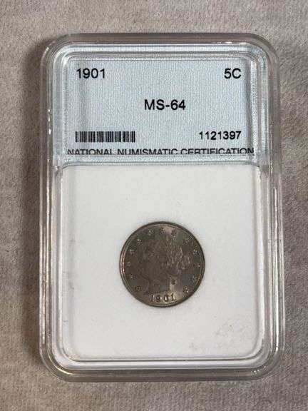 1901 V Nickel In NNC MS64 Holder